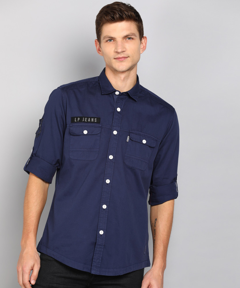 Louis Philippe Jeans Men Solid Casual Dark Blue Shirt Buy Louis