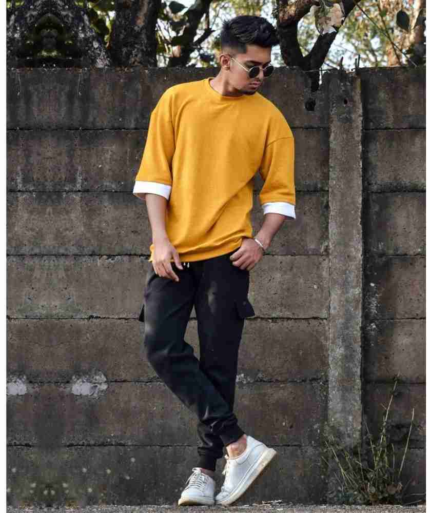 FLYNOFF Solid Men Round Neck Yellow T Shirt Buy FLYNOFF Solid