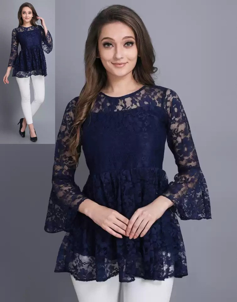 SK SURAT Casual Self Design Women Blue Top Buy SK SURAT Casual