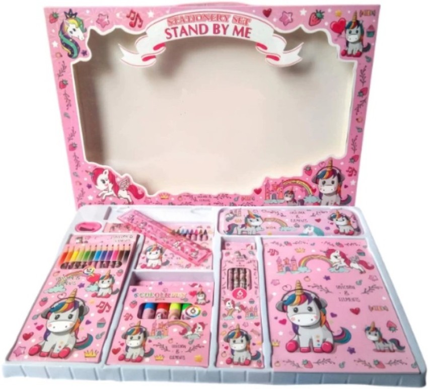 boombasket Unicorn Stationary Set for Girls - Unicorn Pencil box Diary  coloring combo - Metal Art Pencil Box Stationery Set 