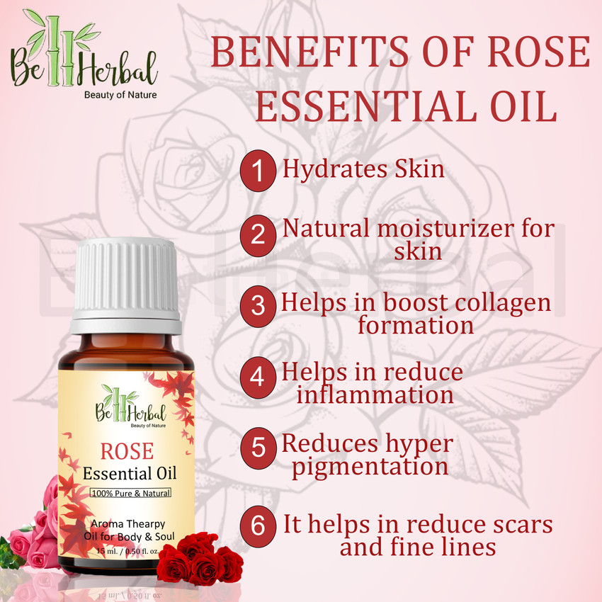 BE HERBAL Rose Essential Oil For Anti Stress Skin Face and Hair Oil 100 Pure Natural Price in India Buy BE HERBAL Rose Essential Oil For Anti Stress Skin Face