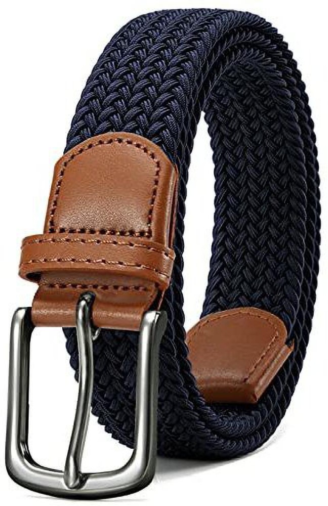 Men Braided Woven Real Leather Belt Brown