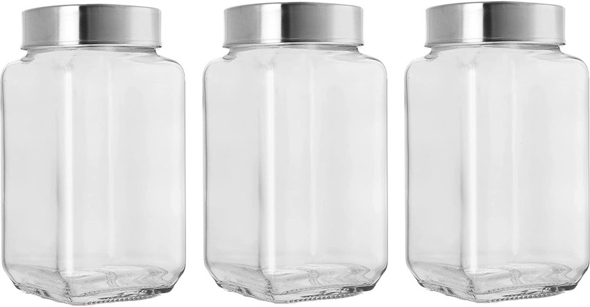 Cubikal Kitchen Container Glass Jar Set with Steel Cap Glass Grocery Pack  Of 6