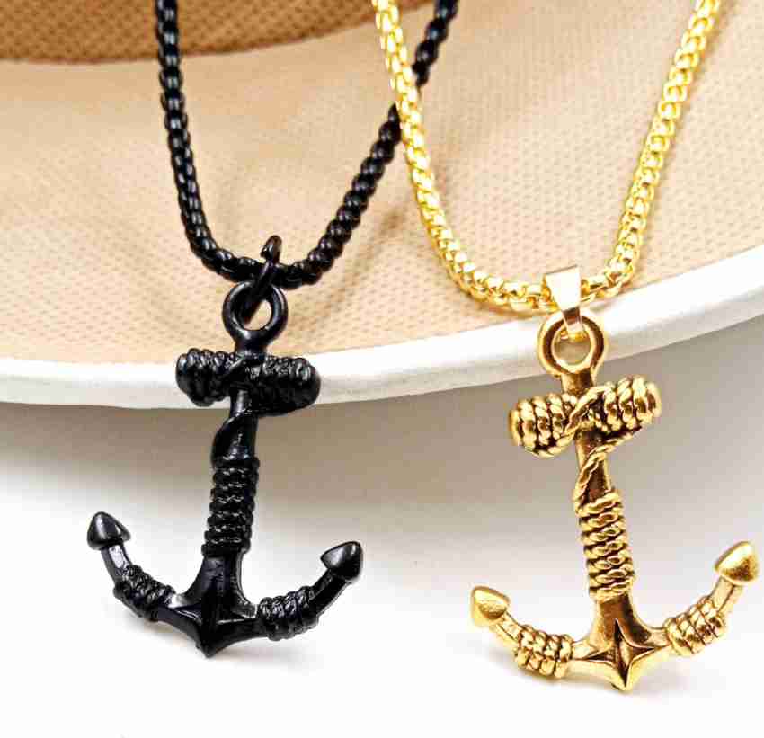 NNPRO Ship Rope Anchor Hook Fancy Black & Gold Pendant And Black