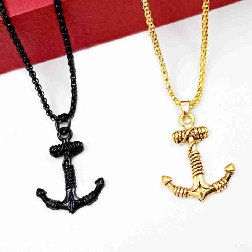 NNPRO Ship Rope Anchor Hook Fancy Black & Gold Pendant And Black