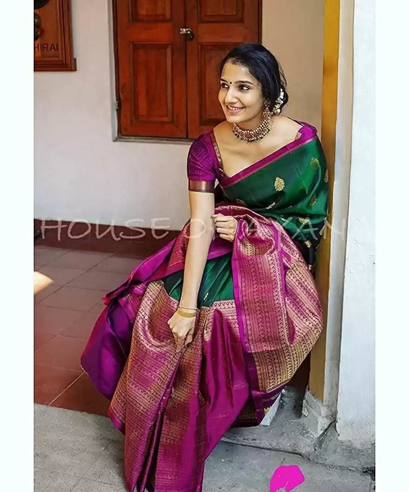 dark green pink saree