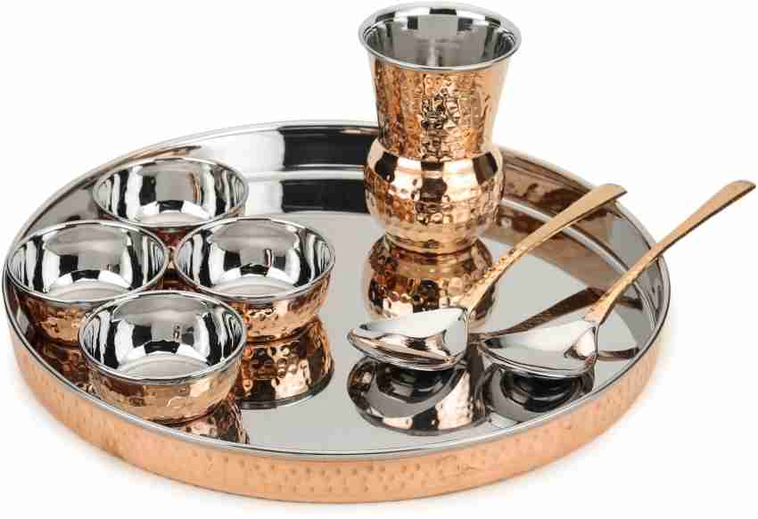 JaipurCrafts Brass Pooja Thali Set (Gold_8 Inch X 8 Inch X 1 Inch)