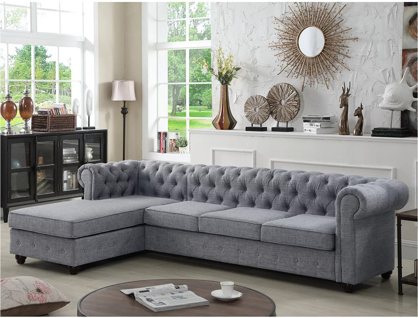 Light Grey Chesterfield Corner Sofa Baci Living Room