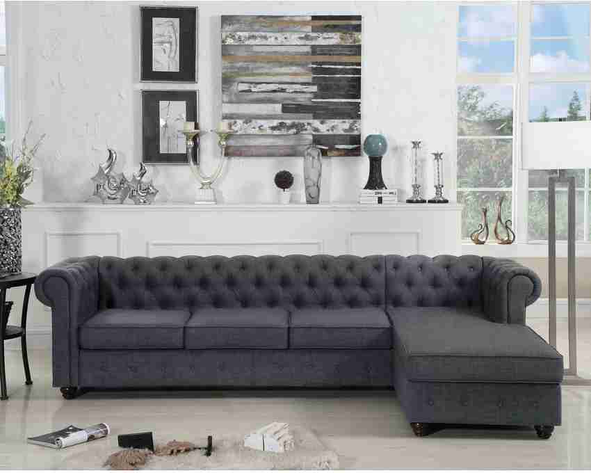 Chesterfield Corner Sofa Right Hand Fabric Grey | Cabinets Matttroy