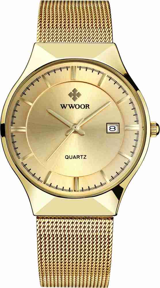 Wwoor 8016 Quartz Stainless Steel Gold Slim Minimalistic Analog