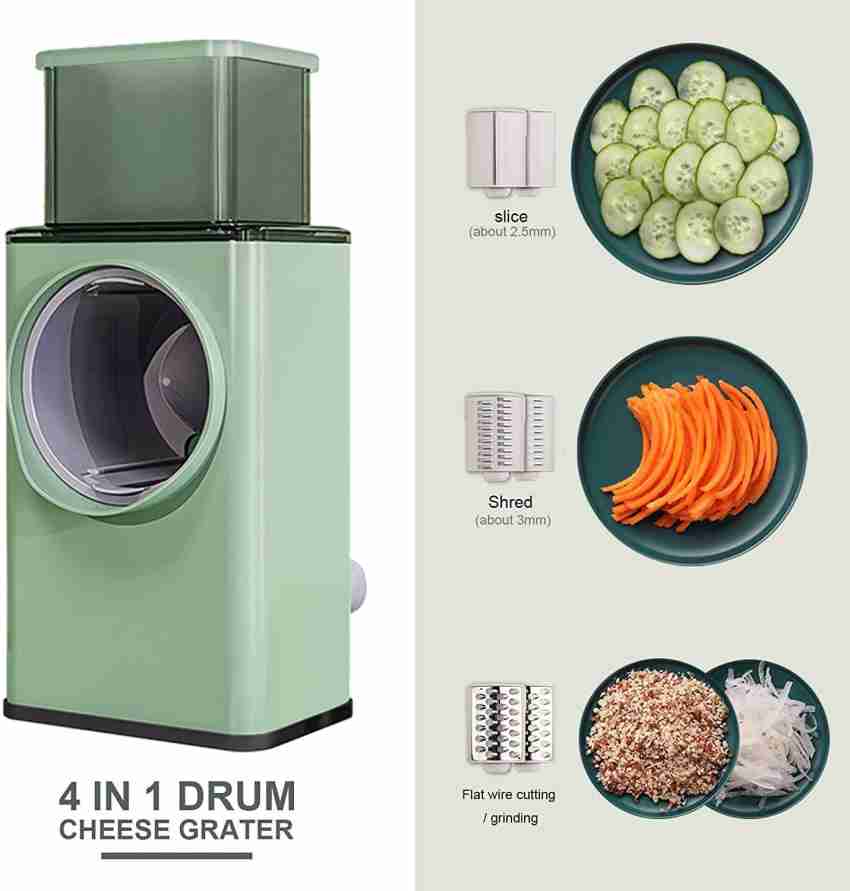 Manual Rotary Cheese Grater Shredder with Wider Hopper 3 Interchangeable  Blades Round Mandolin Drum Slicer Julienne Grinder for Cheese, Vegetables