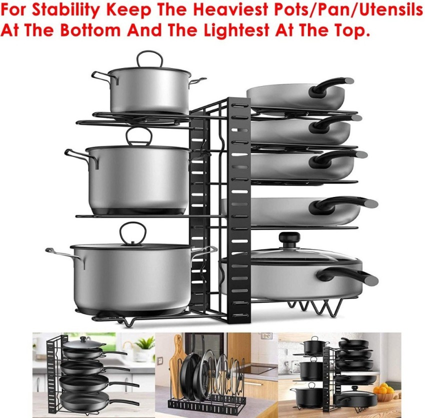 Black Iron Pan Organizer 8 Adjustable Tiers, Kitchen Pans and Pot