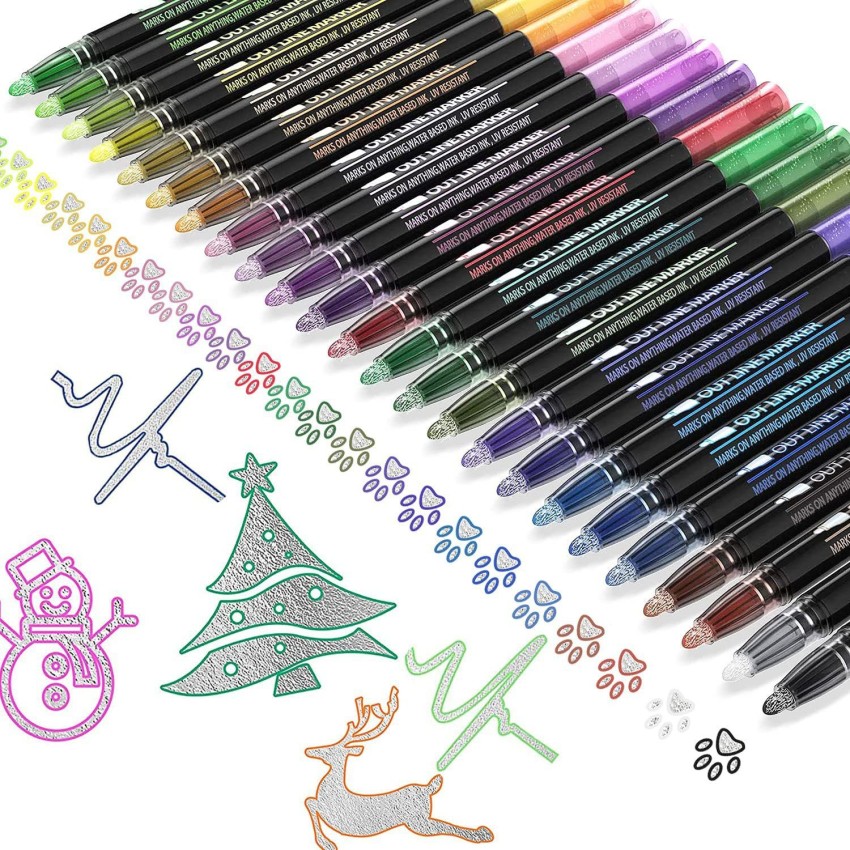 ARTISTRO Watercolor Brush Tip Paint Marker Pens - Set of 8 Basic & 8 Metallic Colors