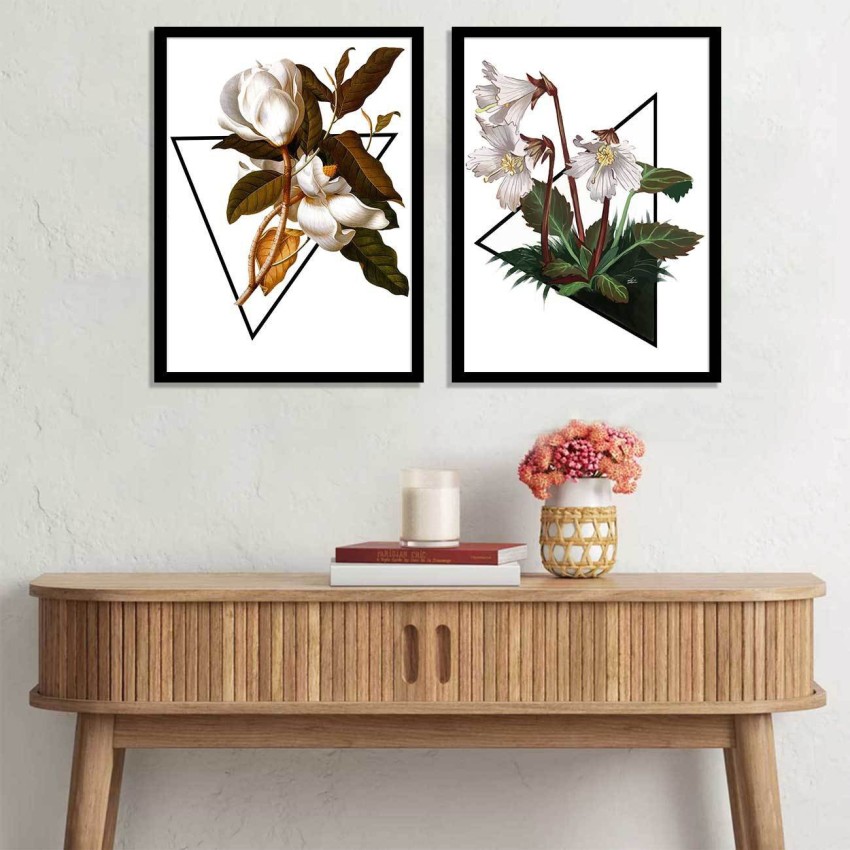 Set of 2 Garden Green Gorgeous White Floral Black Framed Art Print