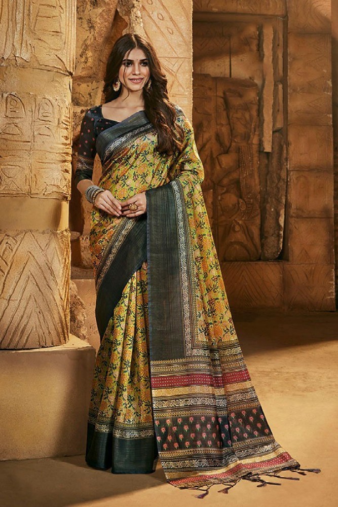 Buy Jaanvi Fashion Printed Kalamkari Crepe Multicolor Sarees