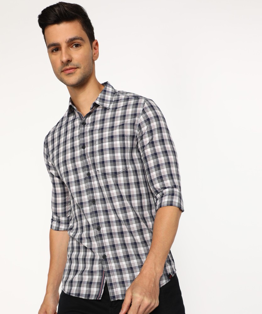 Mens Slim Collar Check Casual Shirt