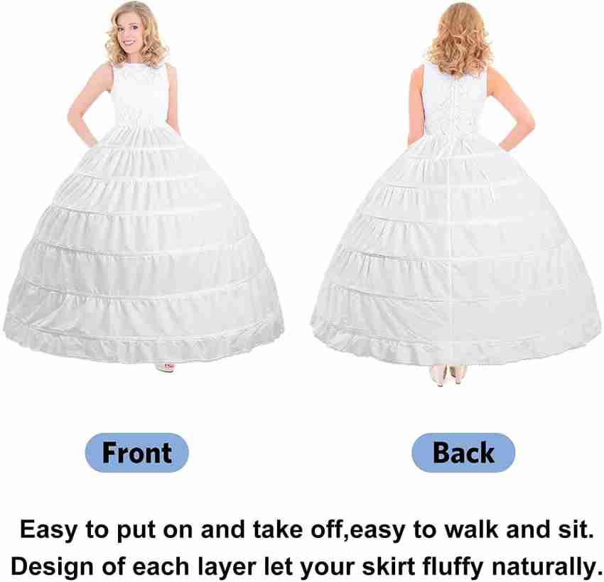 Full A-Shape 6 Hoop Petticoat Skirt White Ball Gown India