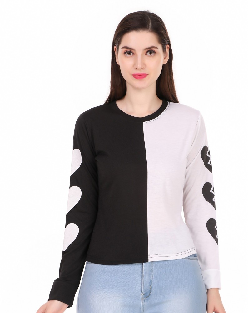 DENIM ART FASHIONS Colorblock Women Round Neck Black T Shirt Buy DENIM ART FASHIONS Colorblock Women Round Neck Black T Shirt Online at Best Prices in India Flipkart