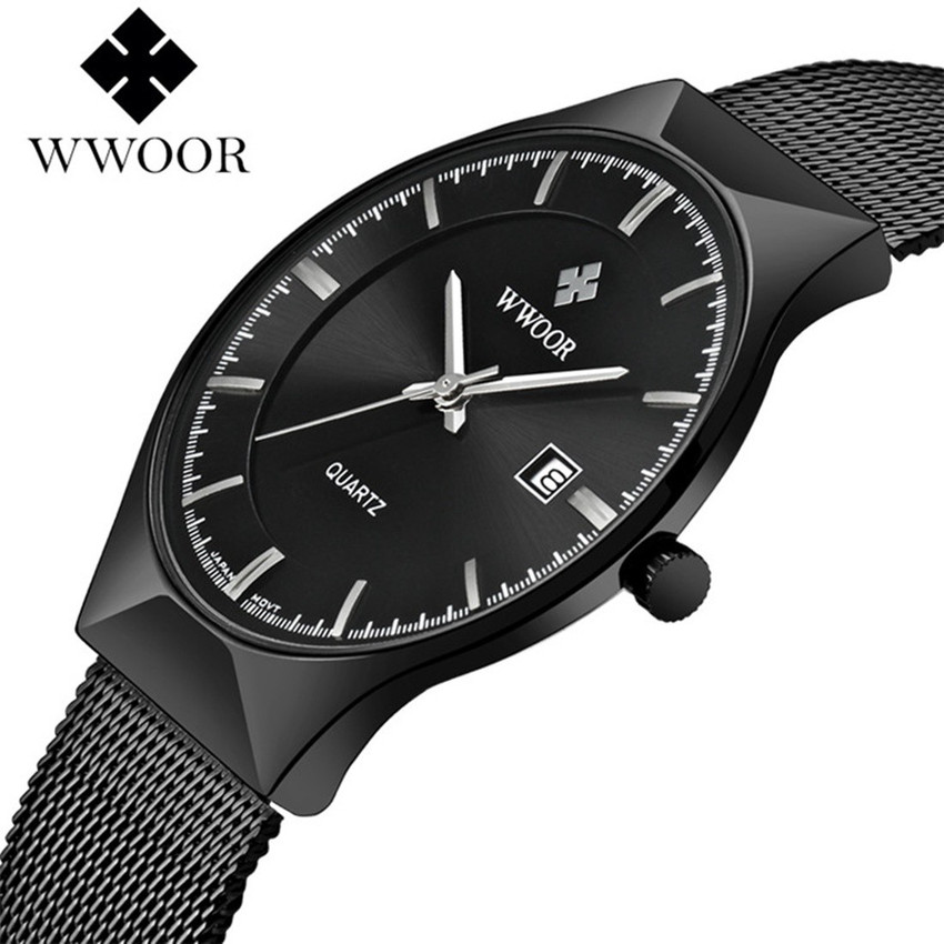 Wwoor 8016 quartz Stainless Steel black minimalistic Analog Watch