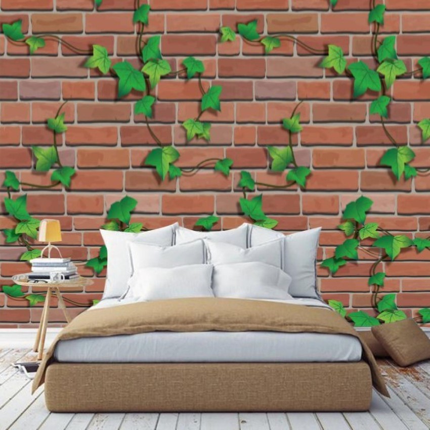 Flipkart SmartBuy 100 cm Brick and green well Stone Wallpaper