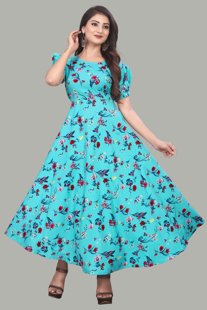 EDISHNAL Women A line Light Blue Dress