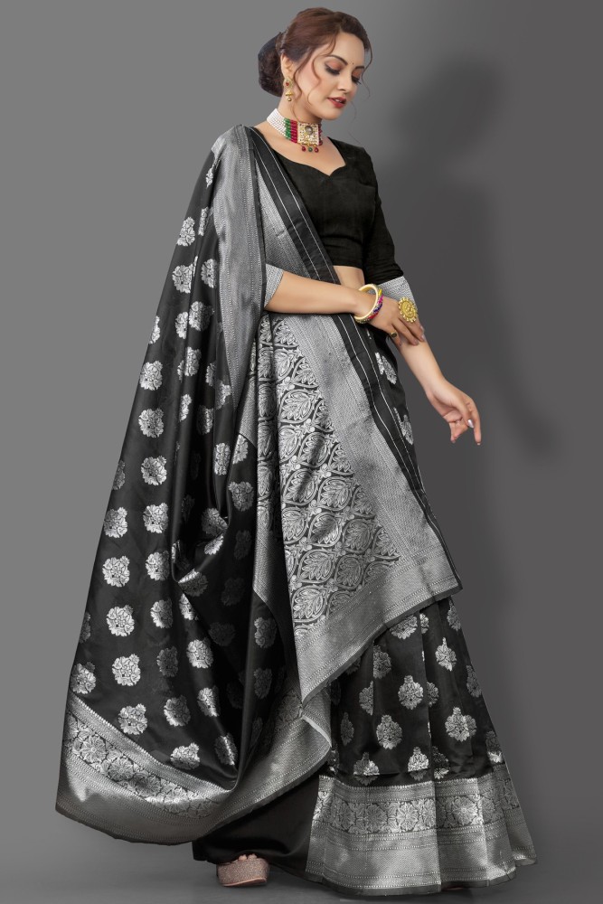 Buy NENCY FASHION Women Black Woven Jacquard Banarasi Saree with Unstitched  Blouse Piece (SPSY_DK431BLACK) Online at Best Prices in India - JioMart.