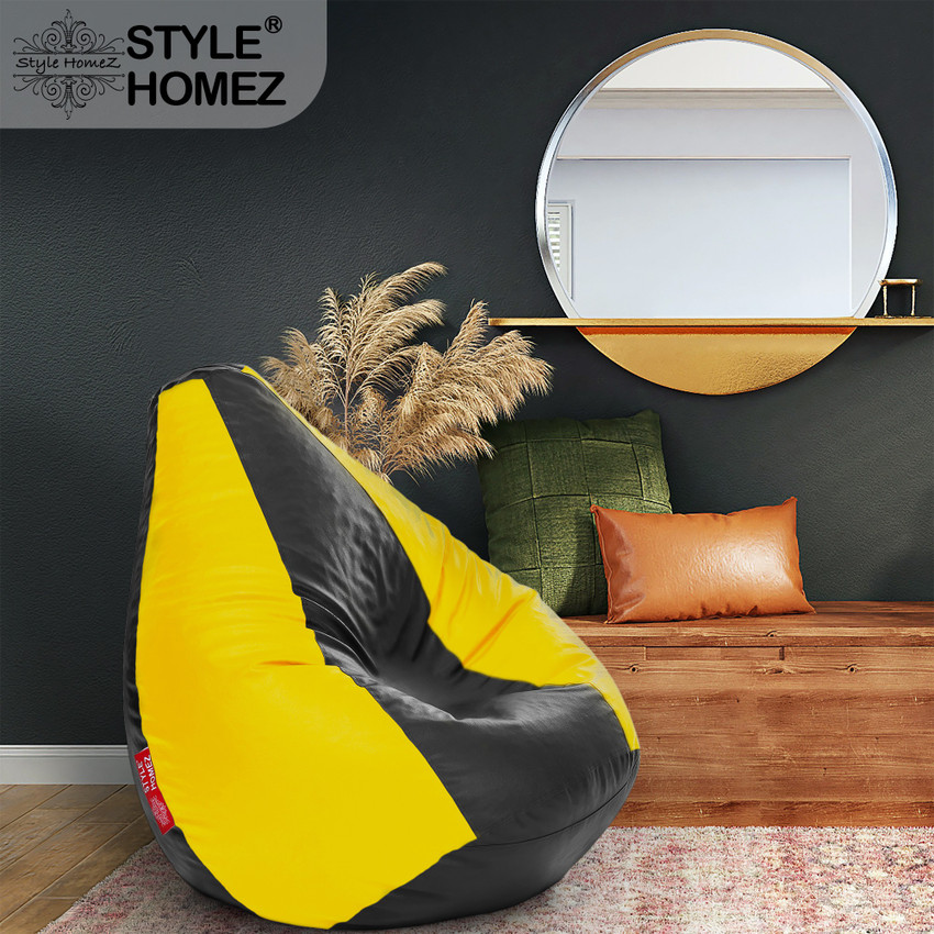 STYLE HOMEZ XXXL Premium Leatherette Classic Black Yellow Color Teardrop Bean Bag With Bean Filling Price in India Buy STYLE HOMEZ XXXL Premium Leatherette Classic Black Yellow Color Teardrop Bean Bag