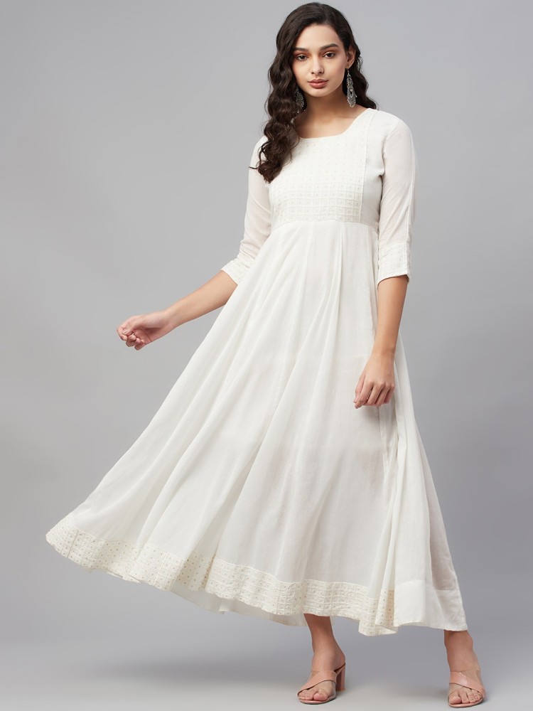 White Anarkali Gown With Dupatta  2Pcs By SARAS THE LABEL  Saras The  Label