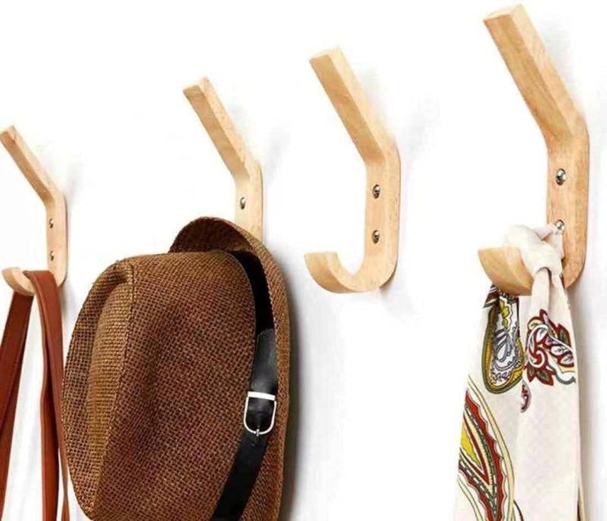 Wooden Wall Hooks for Hanging Coats, 4 PCs Coat Hooks Hangers for Wall,  Decorative Wood Wall Hangers Hooks Entryway Decor for Hanging Backpack,  Towel, Hats, Bag, Rope (Rubber Wood） : : Home