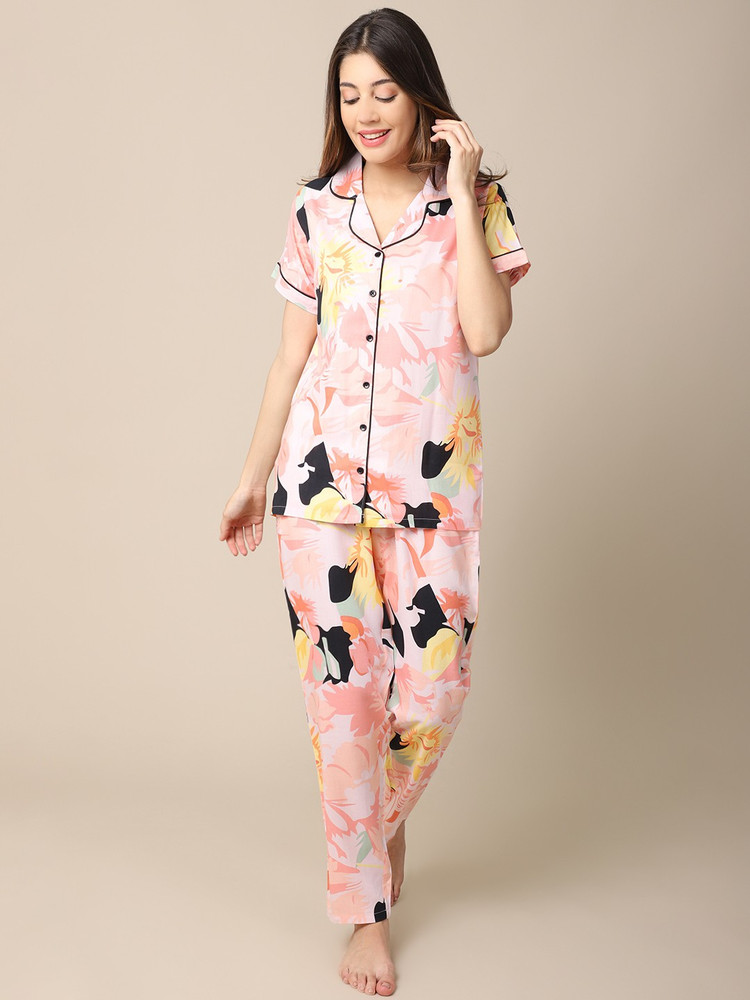 Claura Women Printed Multicolor Shirt Pyjama set Price in India