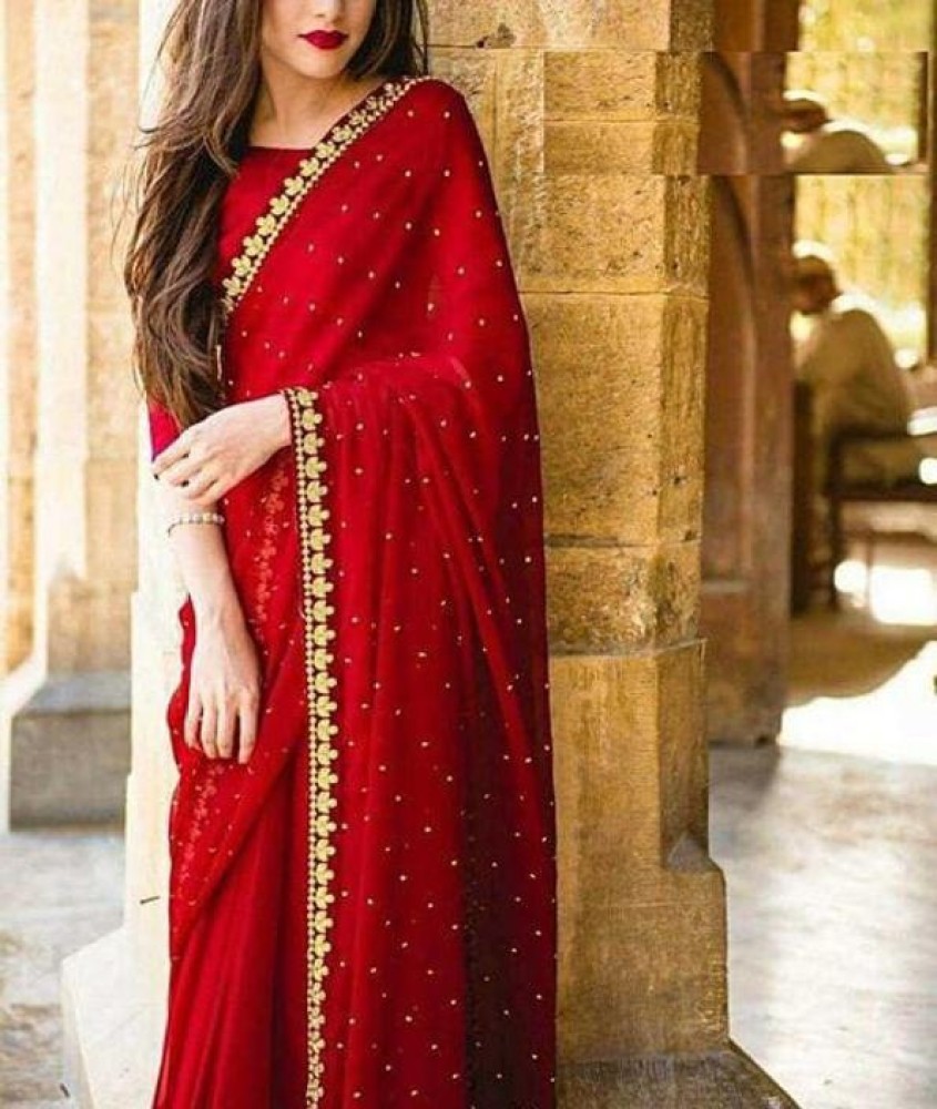 Buy Teresa Embroidered Bollywood Pure Silk Red Sarees Online @ Best Price  In India | Flipkart.com