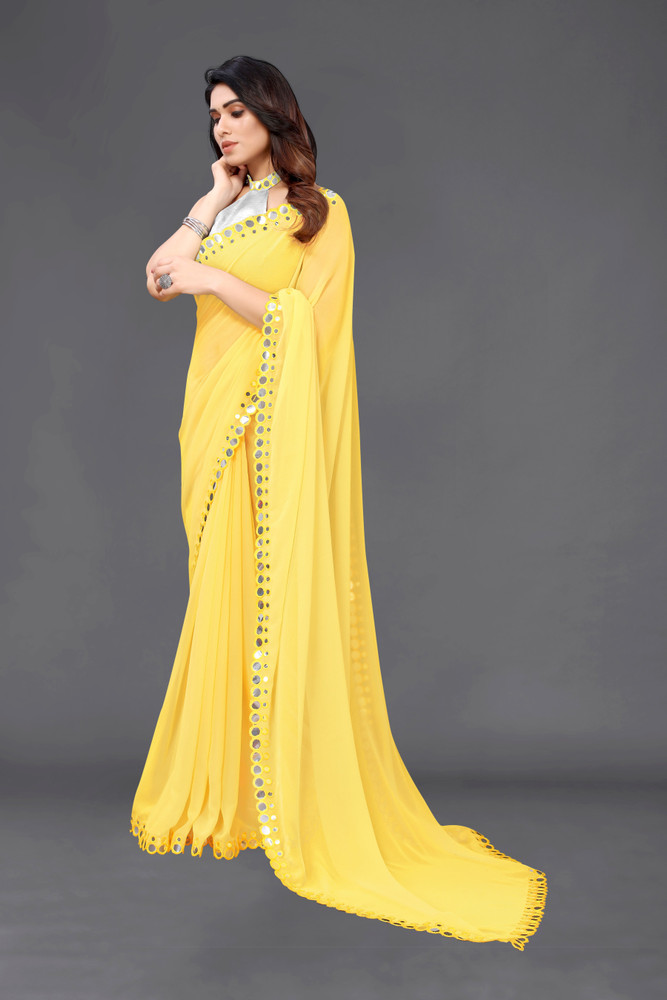 Light yellow casual wear georgette saree clearance