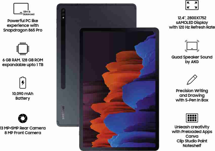 Galaxy Tab S7, 128GB, Mystic Black Tablets - SM-T870NZKAXAR