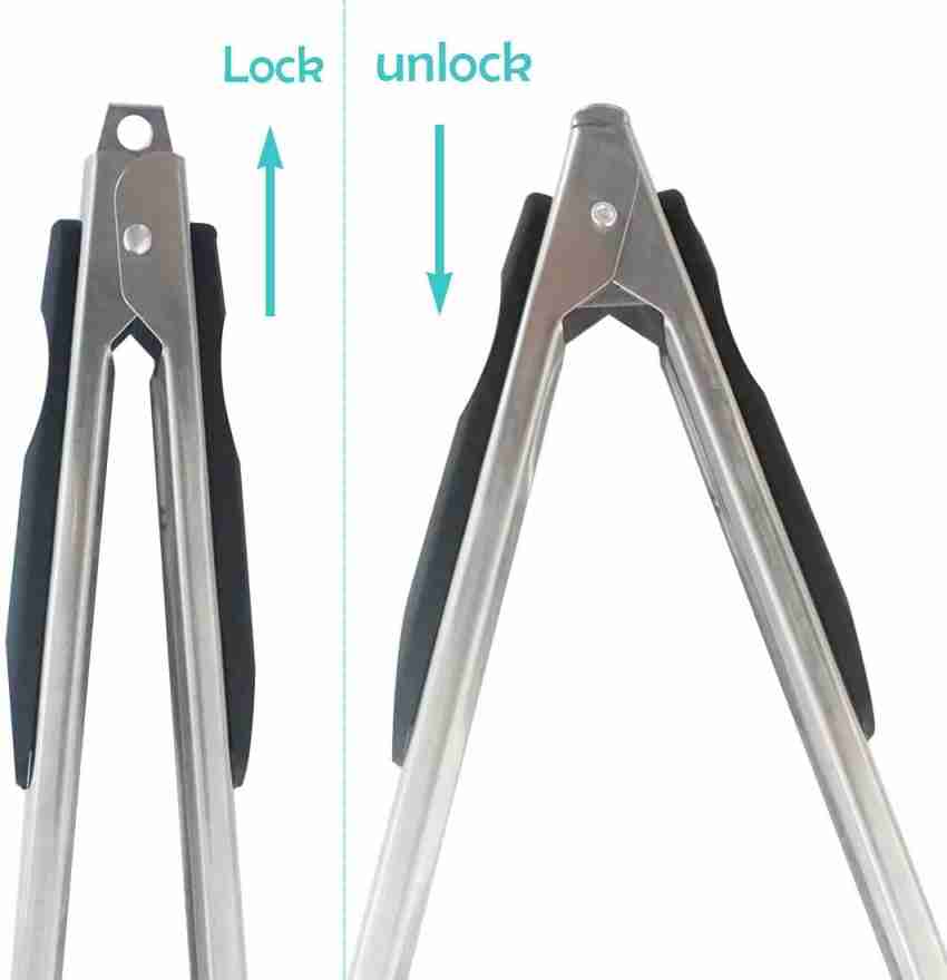 Silicone Grip Utility Tongs with Lock Clip, Stainless Steel