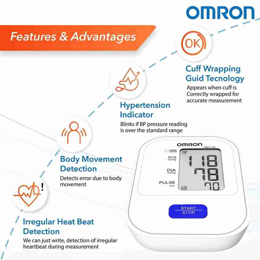 Omron Hem 7121J Fully Automatic Digital Blood Pressure Monitor with  Intellisense Technology & Cuff Wrapping Guide Most Accurate Measurement  (White)