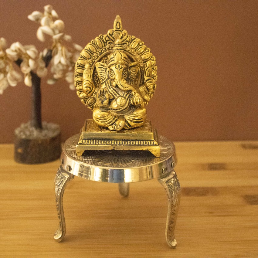 Handmade Puja Chowki Stand Traditional Brass Mukali Stool Pooja Items- 4.5  Inch