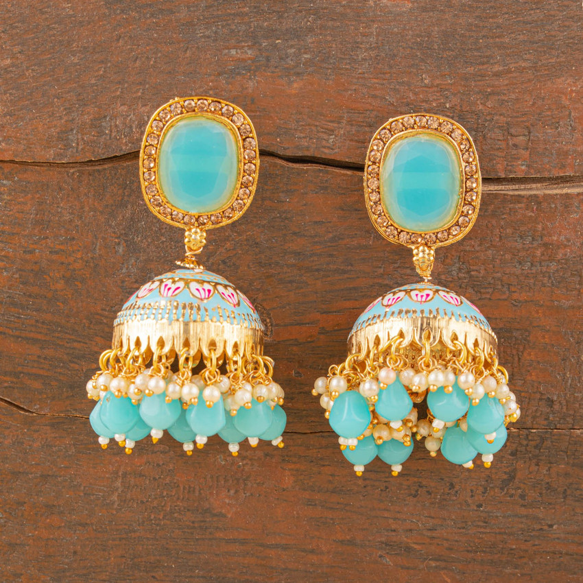 Flipkart Buy shop4dreams Meenakari Stylish Designer Party Wear Jhumka Sky Blue Cubic Zirconia Alloy Jhumki Earring Online at Best Prices in India