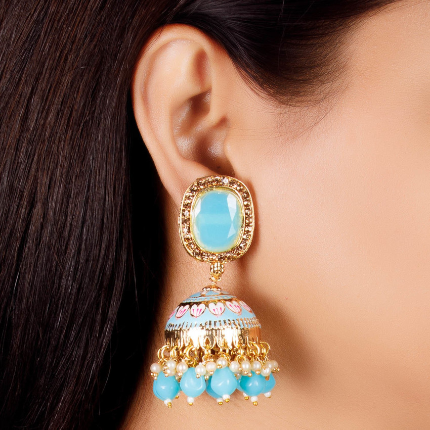 Flipkart Buy shop4dreams Meenakari Stylish Designer Party Wear Jhumka Sky Blue Cubic Zirconia Alloy Jhumki Earring Online at Best Prices in India