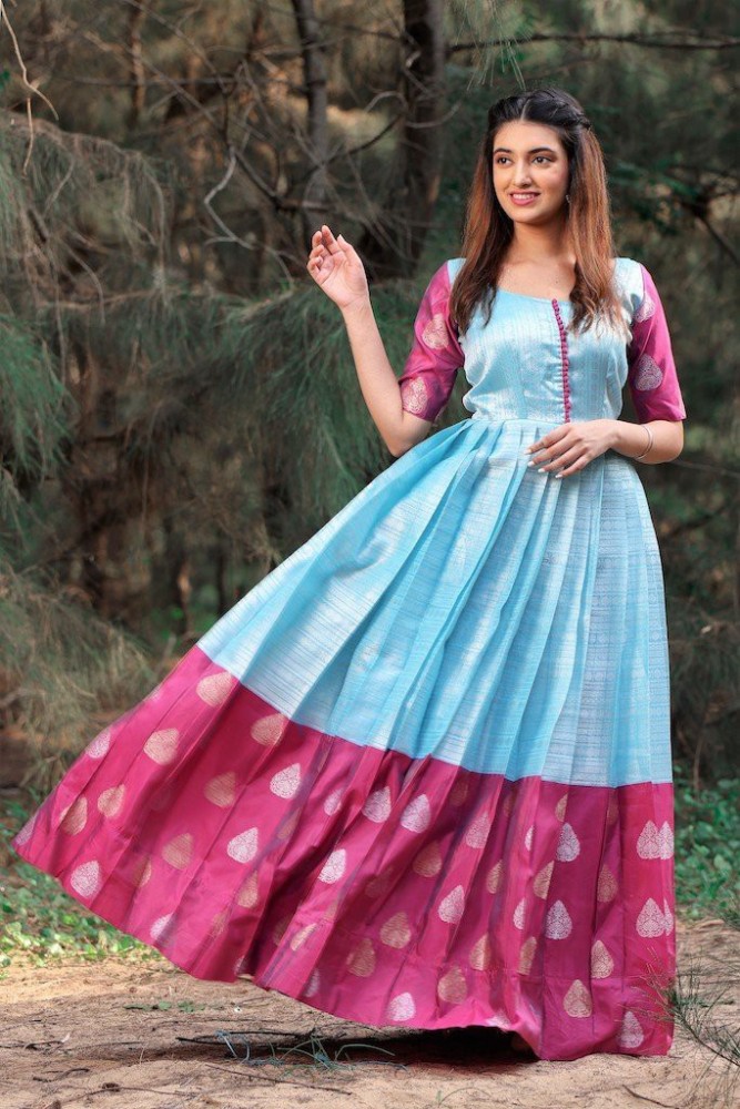 Buy saree by saree mandir Women's Delta & Far Russal Fabric Semi-Stitched  Anarkali Gown Green at Amazon.in