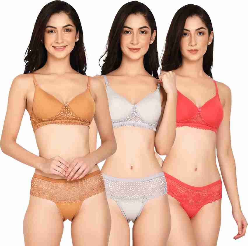 Buy online Set Of 3 Floral Printed Bra And Panty Set from lingerie for  Women by Embibo for ₹299 at 88% off