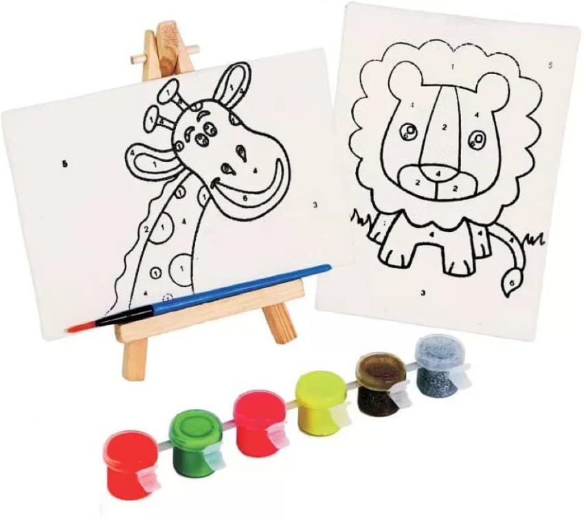 Paaroots Kids Painting Set Including 1 Mini Pre- Drawn  Canvas Panel Easel and 6 
