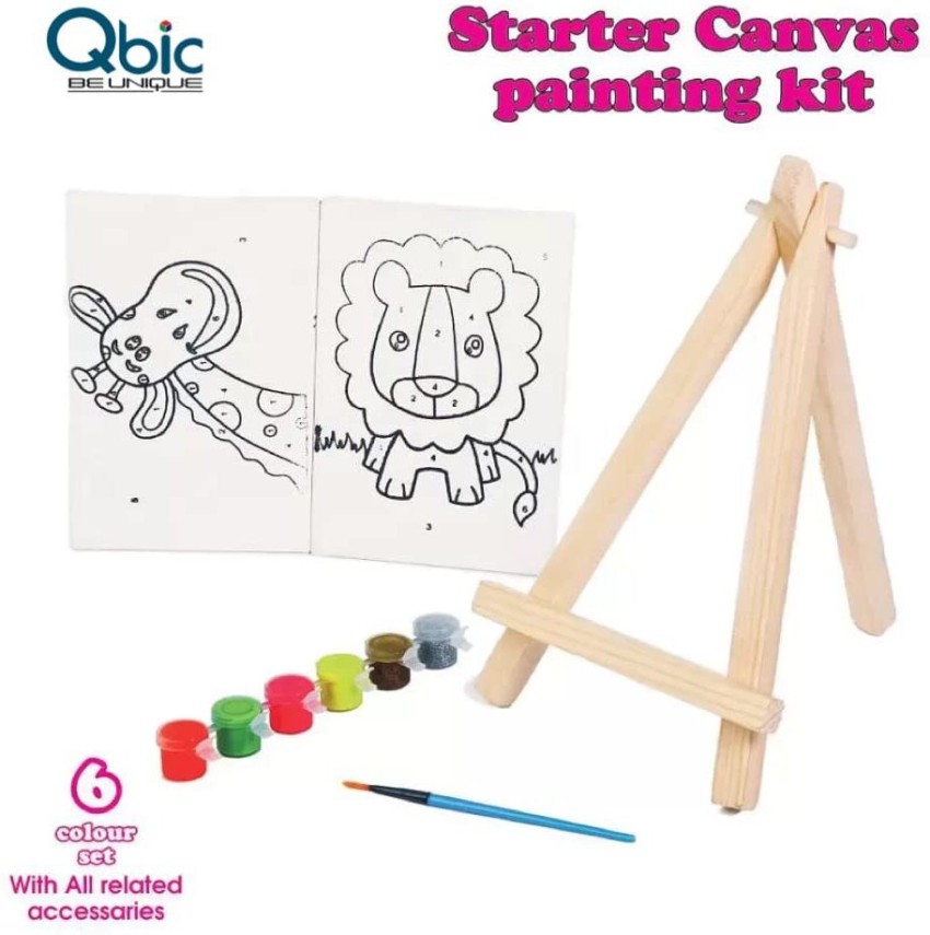 Paaroots Kids Painting Set Including 1 Mini Pre- Drawn Canvas  Panel Easel and 6 