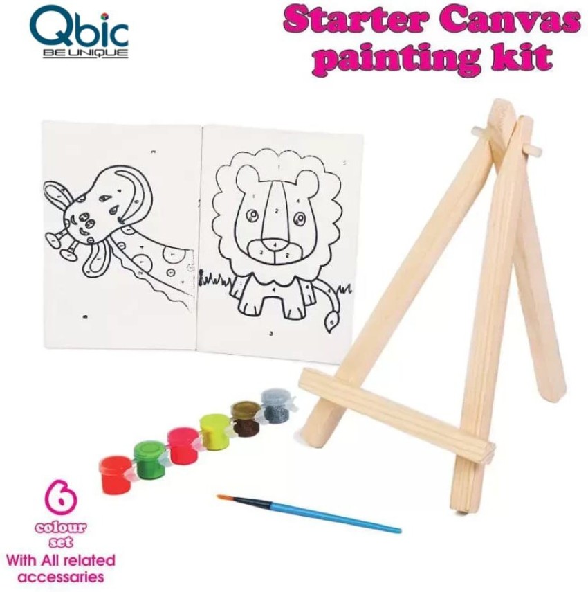 Pack of 1 Kids Painting Set Including 1 Mini Pre- Drawn Canvas Panel with  Easel and