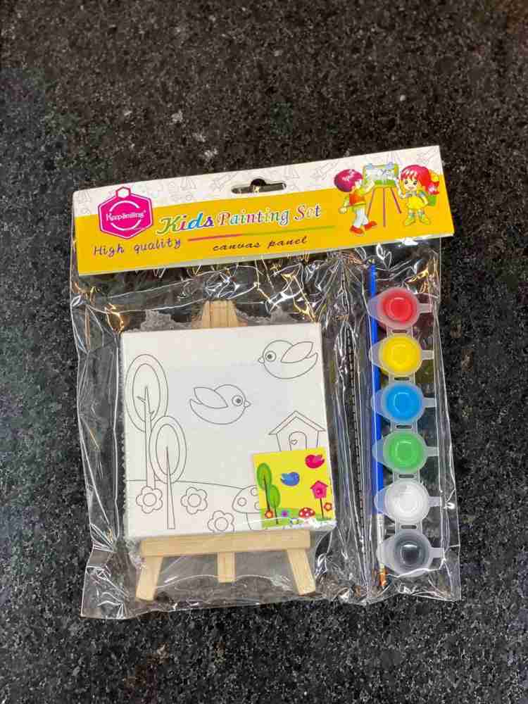Paaroots Kids Painting Set Including 1 Mini Pre- Drawn  Canvas Panel Easel and 6 