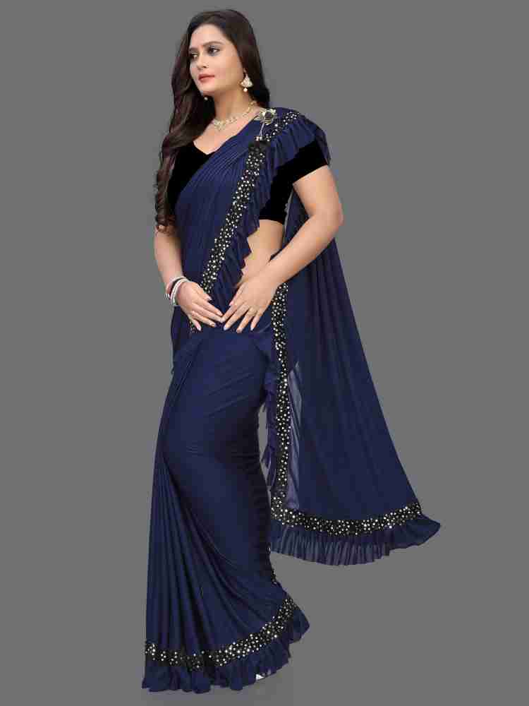 Buy ksevencreation Solid Plain Bollywood Silk Blend Blue Sarees