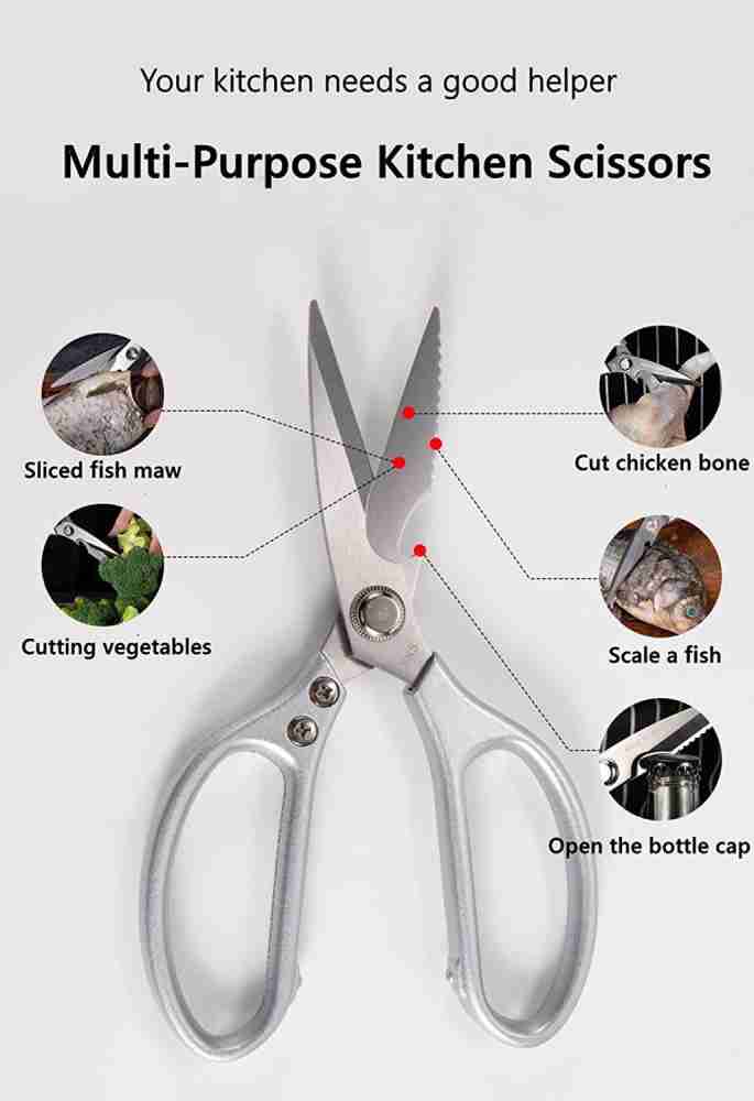 Heavy-Duty 9.5 in. Grey Multi-Purpose Stainless Steel Kitchen Scissors  Poultry Shears