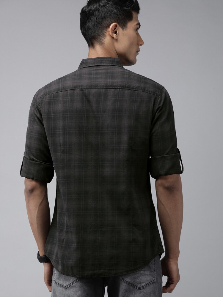 Roadster Men Checkered Casual Black, Grey Shirt - Buy Roadster Men  Checkered Casual Black, Grey Shirt Online at Best Prices in India