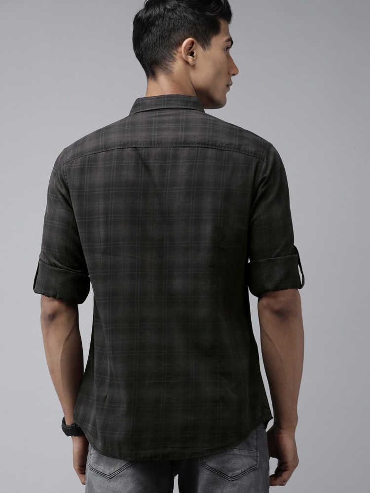 Buy Roadster Men Black & Grey Shadow Check Sustainable Casual