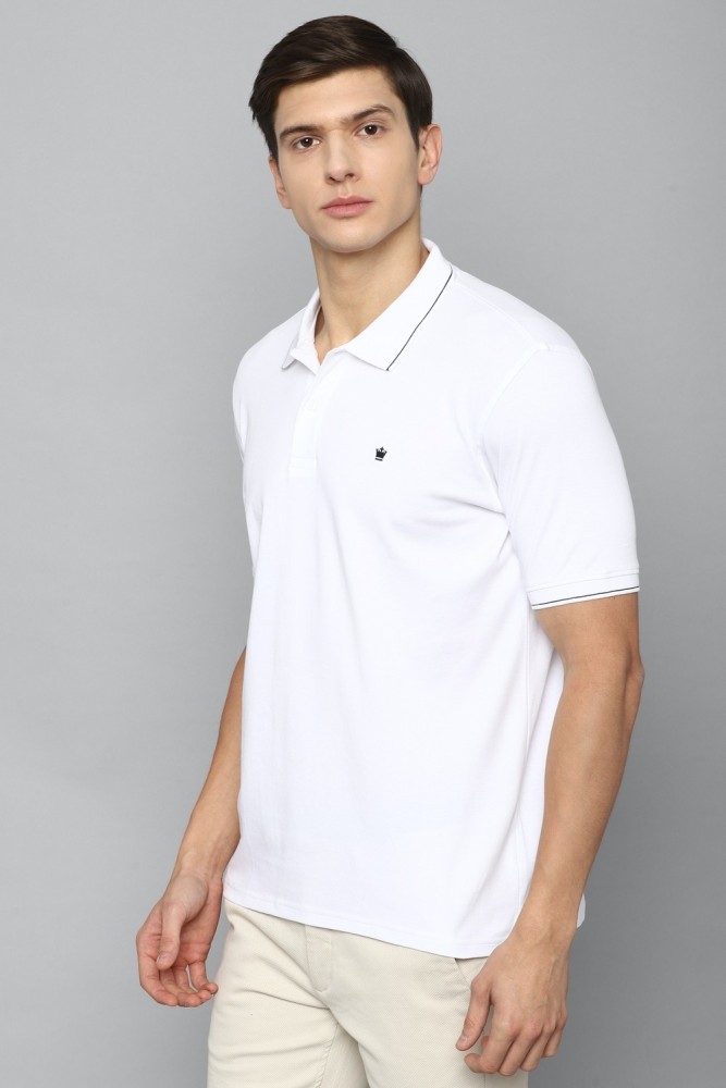 Louis Philippe Jeans Solid Men Polo Neck White T-Shirt - Price History