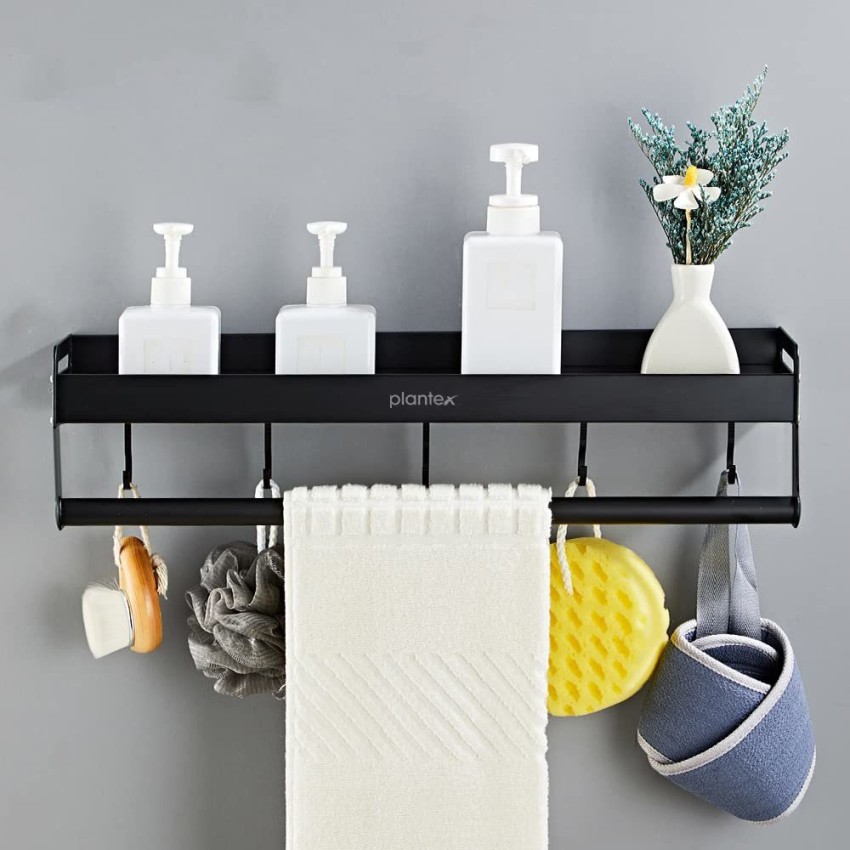 Bathroom Aluminum Shelf Rack Bathroom Towel Holder Black Shower